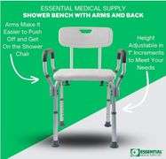 Essential Medical Supply Height Adjustable Shower and Bath Bench with Back, Padded Arms and Textured Seat