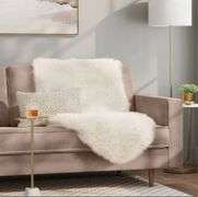 2pk Threshold Faux Fur Pelt Decorative Sofa Throw Blanket Midweight Accent Ivory