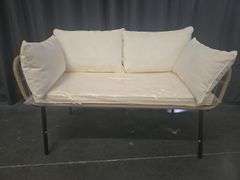 All-Weather Wicker Loveseat Sofa with Beige Cushions & Lumbar Pillows