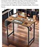 Computer Desk with Storage Bag and Headphone Hook, 31 in Small Home Office Writing Study Desk Modern Simple Style PC Table for Youth Student Adult, 30 Inches Rustic