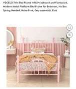 VECELO Twin Bed Frame with Headboard and Footboard, Modern Metal Platform Bed Frame for Bedroom, No Box Spring Needed, Noise Free, Easy Assembly, Pink