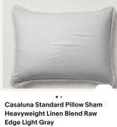 3pk Casaluna Standard Pillow Sham Heavyweight Linen Blend Raw Edge Light Gray