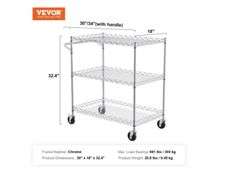VEVOR 3-Tier Utility Cart Rolling Cart on Wheels 30"x18"x32.4" 661 LBS 6 Hooks