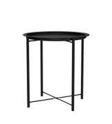 VECELO Side/End Table, Folding Round Metal Anti-Rust and Waterproof Outdoor or Indoor Tray for Living Room Bedroom Balcony and Office, Black