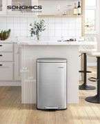 SONGMICS 13 Gallon (50 Liter) Trash Can, Stainless Steel Kitchen Waste Bin, Recycling or Garbage Can, Soft-Close, Step Pedal, Removable Inner Bucket, Silver