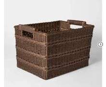 Rectangle Rattan Decorative Basket Dark Brown - Threshold™ designed with Studio McGee: FSC Certified Wicker Storage, Spot Clean