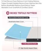 Tri Fold Memory Foam Mattress 4 inch Folding Mattress Topper Portable Foldable Memory Foam Mattress Non-Slip Bottom Breathable Mattress Guest Bed w/ Zipper Washable Cover CertiPUR-US Certified, Queen