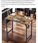Computer Desk with Storage Bag and Headphone Hook, 31 in Small Home Office Writing Study Desk Modern Simple Style PC Table for Youth Student Adult, 30 Inches Rustic
