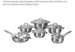 12-Piece Induction Ready Stainless Steel Cookware Sets with Glass Lid, Silver on Cookware Sets Stainless Steel