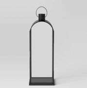 Threshold Metal Portable Lantern Tempered Glass Pillar Candle, (Black)  Tall