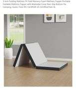 3 inch Folding Mattress Tri Fold Memory Foam Mattress Topper Portable Foldable Mattress Topper with Washable Cover Non-Slip Bottom for Camping, Guest, Floor RV, CertiPUR-US Certified,Twin XL