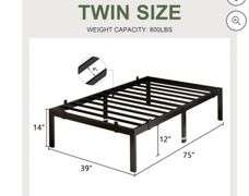 Feonase 14" Twin Size Metal Bed Frame, Platform Bed with 6 Non-Slip Mattress Gaskets, Heavy Duty Steel Slat Support
