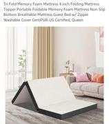 Tri Fold Memory Foam Mattress 4 inch Folding Mattress Topper Portable Foldable Memory Foam Mattress Non-Slip Bottom Breathable Mattress Guest Bed w/ Zipper Washable Cover CertiPUR-US Certified, Queen