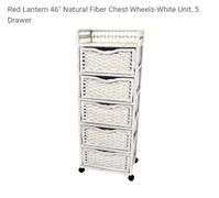 Red Lantern 46" Natural Fiber Chest Wheels-White Unit, 5 Drawer