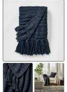 Threshold Designed with Studio McGee Raised Striped Chunky Knit Throw 50x60" dark navy blue