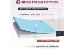 Tri Fold Memory Foam Mattress 3 inch Folding Mattress Topper Portable Foldable Memory Foam Mattress Non-Slip Bottom Breathable Mattress Guest Bed with Zipper Washable Cover CertiPUR-US Certified, Twin