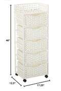 Red Lantern 46" Natural Fiber Chest Wheels-White Unit, 5 Drawer