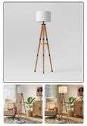 Threshold Tripod Floor Lamp with Shelf Modern Brown Wood Drum Shade 60"x19"