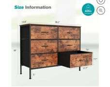 CONCETTA 6 Drawer Dresser for Bedroom, Tall Chest Organizer with Fabric Bins, Steel Frame, Rust Brown