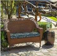 Arden Outdoor Wicker Settee Cushion, 41.5 x 18, Rain-Proof, Fade Resistant Sapphire Aurora Blue Damask