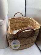 Braided Water Hyacinth Basket with Faux Leather Handles - Threshold™ and (2) Large Decorative Fabric Box Ivory - Brightroom™: Polypropylene & Polyester, Rectangle, 10" H, 15.5" D, 13" W and Casaluna S