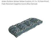 Arden Outdoor Wicker Settee Cushion, 41.5 x 18, Rain-Proof, Fade Resistant Sapphire Aurora Blue Damask