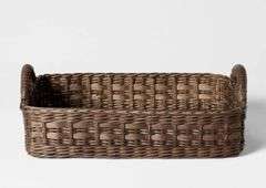 Rattan Decorative Tray with Leather Handles Dark Brown - Threshold™ designed with Studio McGee