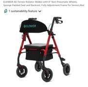 ELENKER All-Terrain Rollator Walker with 8” Non-Pneumatic Wheels, Sponge Padded Seat and Backrest, Fully Adjustment Frame for Seniors,Red