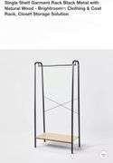 Single Shelf Garment Rack Black Metal with Natural Wood