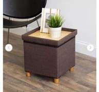 Humble Crew Brown Collapsible Cube Storage Ainsley Ottoman Foot Stool with Tray