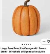 Large Faux Pumpkin Orange with Brown Stem