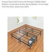 Amazon Basics Bed Frame with Storage, Foldable Metal Platform, Sturdy Steel, No Box Spring Needed, 14-inch High, Tool-Free Setup, Queen Size, Black