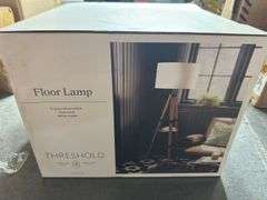 Threshold Tripod Floor Lamp with Shelf Modern Brown Wood Drum Shade 60"x19"