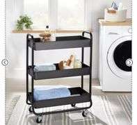 Wide Metal Utility Cart Black - Brightroom™: Rolling Storage Cart with Casters, Fixed Shelves, Universal Storage