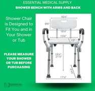 Essential Medical Supply Height Adjustable Shower and Bath Bench with Back, Padded Arms and Textured Seat