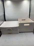 Wood Bin and 2 Drawer Decorative Fabric Box Ivory - Brightroom™: Rectangle, Off-White, Paper & Polyester, Spot Clean, 6"x10"x13"