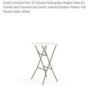 Flash Furniture Elon 32' Round Folding Bar Height Table for Parties and Commercial Events, Indoor/Outdoor Plastic Tall Round Table, White