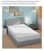 8 Inch Twin Mattress, Gel Memory Foam, White, Plush, CertiPUR-US Certified, Breathable, Pressure Relief