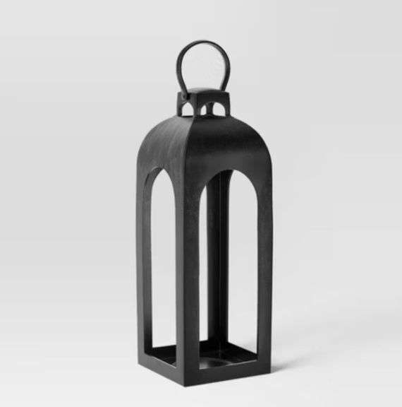 22.5”x7.7” Pillar Cast Aluminum Outdoor Lantern Candle Holder Black - Threshold™