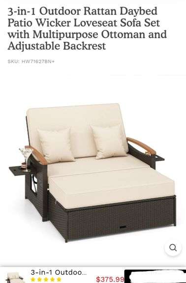 Patio Wicker Loveseat Sofa Set with Multipurpose Ottoman and Adjustable Backrest