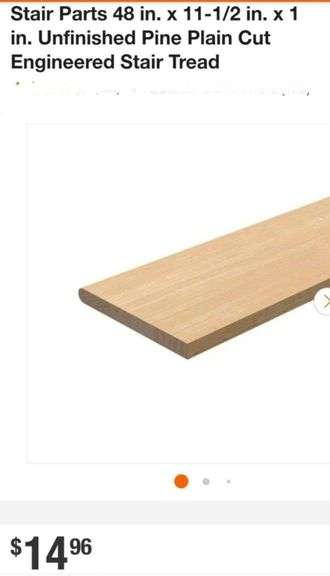 5pc EVERMARK Stair Parts 48 in. x 11-1/2 in. x 1 in. Unfinished Pine Plain Cut Engineered Stair Tread