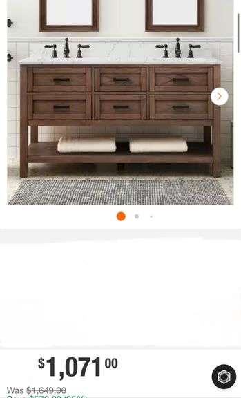 Home Decorators Collection Tolbrook 60 in. Double Sink Brown Oak Bath Vanity with White Engineered Stone Top (Assembled)