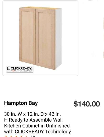 Hampton Bay 30 in. W x 12 in. D x 42 in. H Ready to Assemble Wall Kitchen Cabinet in Unfinished with CLICKREADY Technology