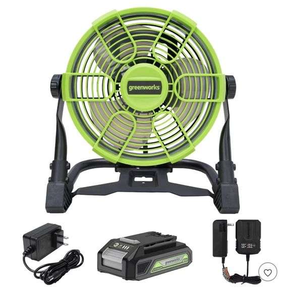 Greenworks Powerall 10" Cordless Hybrid Box Fan Kit with 2.0Ah Battery and Charger Green/Black