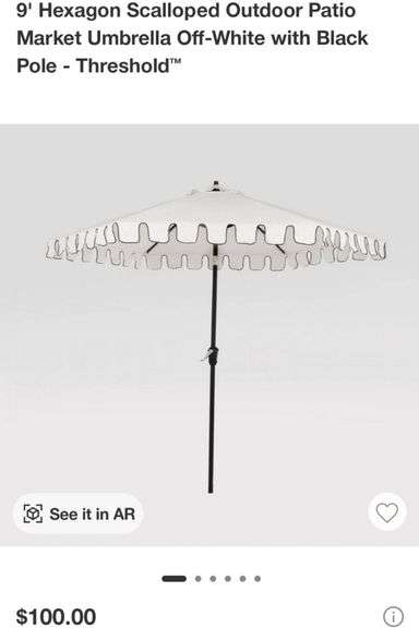 Threshold 9' Hexagon Scalloped Outdoor Patio Market Umbrella Off White With Black Pole