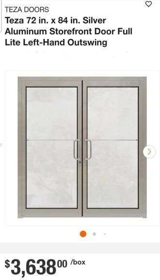 BRAND NEW WITH FACTORY PROTECTIVE PLASTIC STILL ATTACHED!!!! TEZA DOORS Teza 72 in. x 84 in. Silver Aluminum Storefront Door Full Lite Left-Hand Outswing