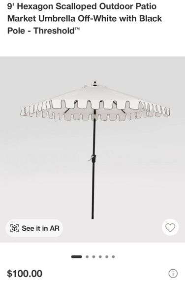 Threshold 9' Hexagon Scalloped Outdoor Patio Market Umbrella Off White With Black Pole