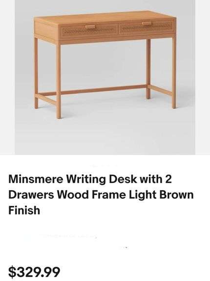 Minsmere Writing Desk with 2 Drawers Wood Frame Light Brown Finish