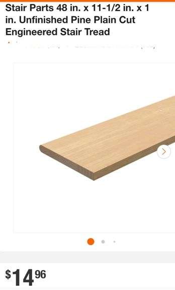 5pc EVERMARK Stair Parts 48 in. x 11-1/2 in. x 1 in. Unfinished Pine Plain Cut Engineered Stair Tread