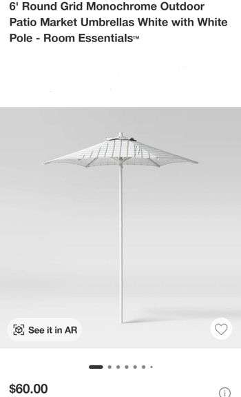 Room Essentials 6' Round Grid Monochrome Outdoor Patio Umbrella